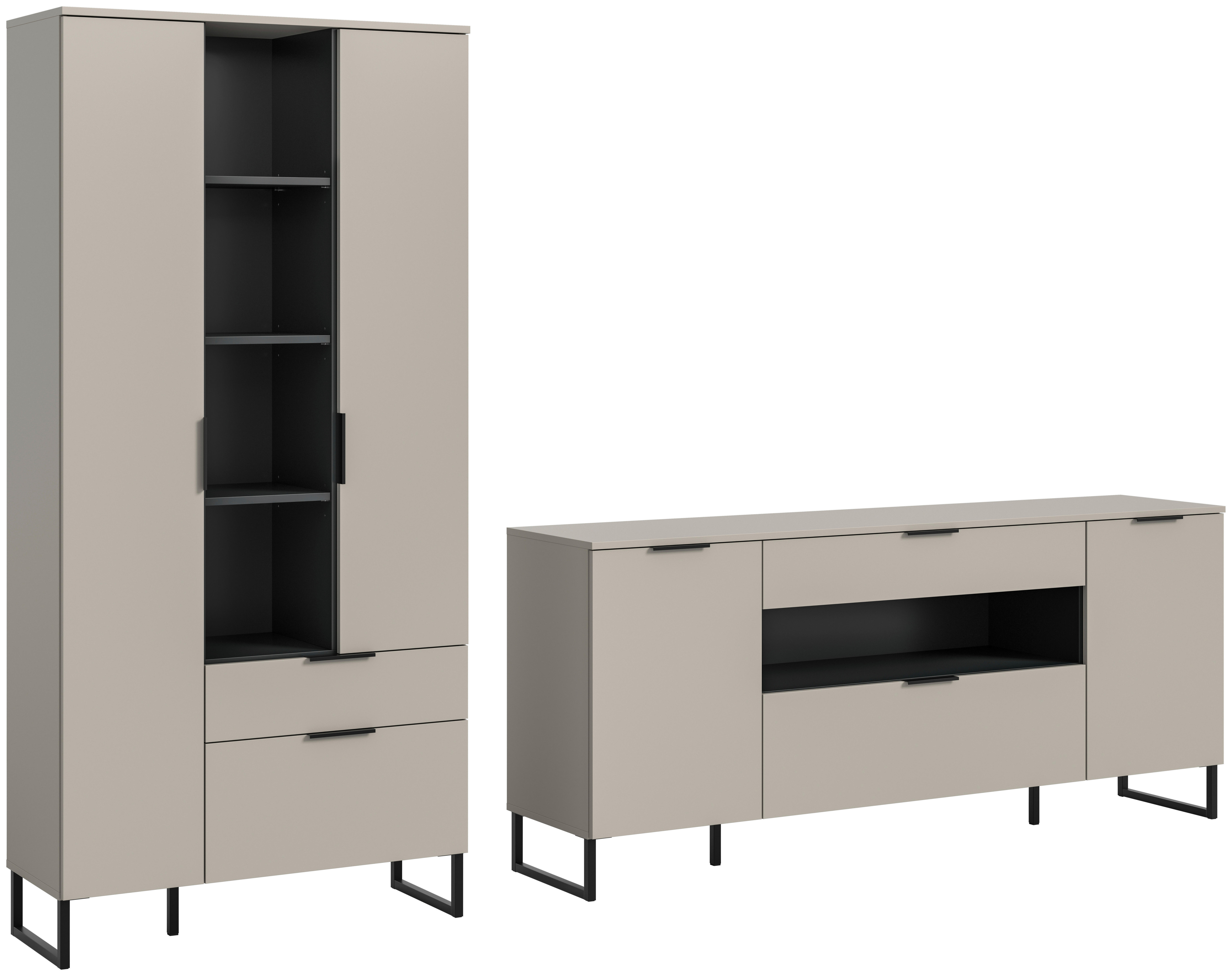 Wohnwand Noida Kaschmirgrau Nachbildung schwarz B/H/T: ca. 240x192x41 cm Noida - schwarz (240,00/192,00/41,00cm) - xonox.home