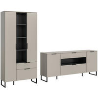Wohnwand Noida Kaschmirgrau Nachbildung schwarz B/H/T: ca. 240x192x41 cm Noida - schwarz (240,00/192,00/41,00cm) - xonox.home