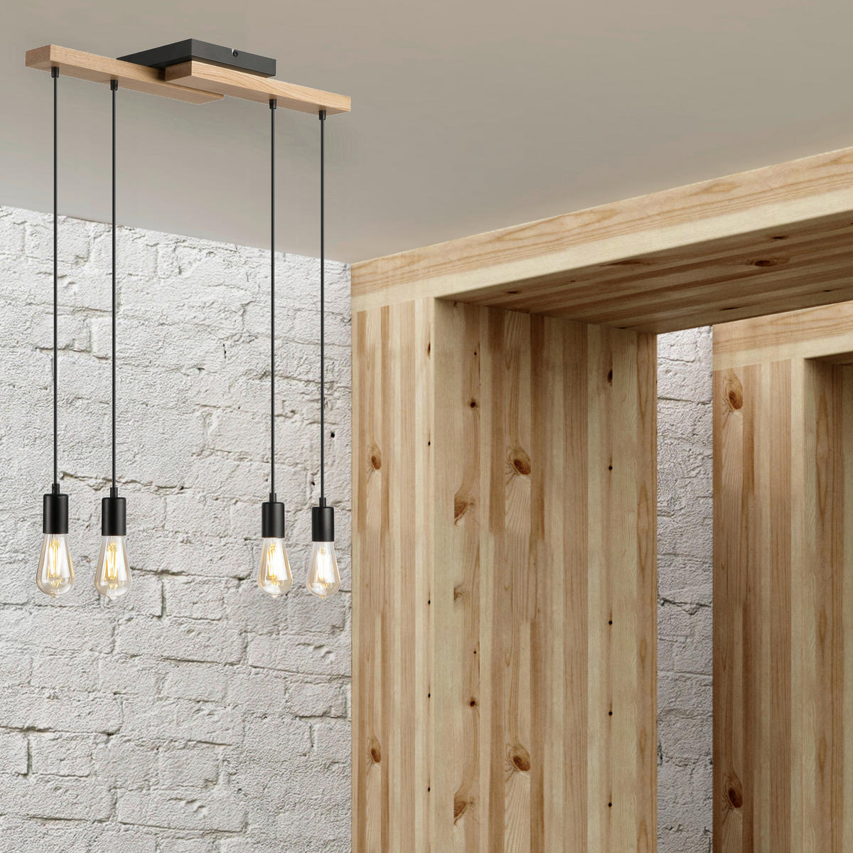 Lamkur Pendelleuchte schwarz Holz B/H/L: ca. 20x86x64 cm E27 4 Brennstellen CORTINA - schwarz (64,00/20,00/86,00cm) - Lamkur