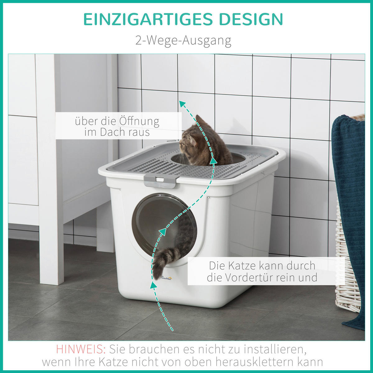 PawHut Katzen-Zubehör weiß Polyethylen B/H/L: ca. 55x44x39 cm Katzentoilette - weiß (39,00/55,00/44,00cm) - PawHut