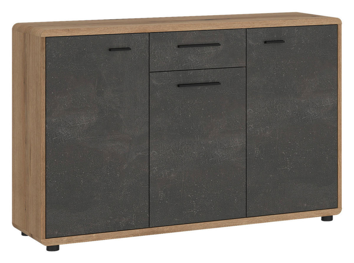 Kommode Fontana Eiche Evoke Coast Nachbildung Beton dunkel Optik B/H/T: ca. 132x87x40 cm Fontana - Eiche/Beton (132,00/87,00/40,00cm)