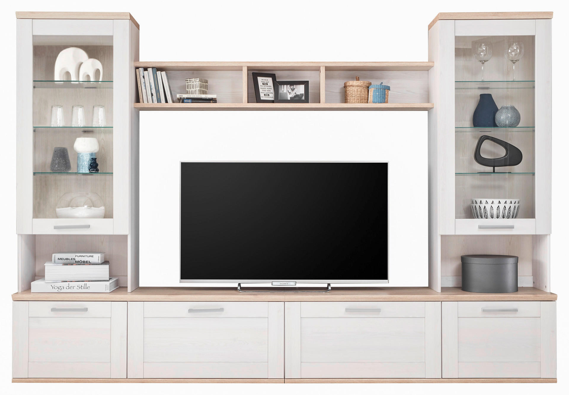 Wohnwand Romance Sibiu Lärche Nachbildung Eiche San-Remo Nachbildung B/H/T: ca. 277x191x43 cm Romance - Eiche (277,00/191,00/43,00cm)