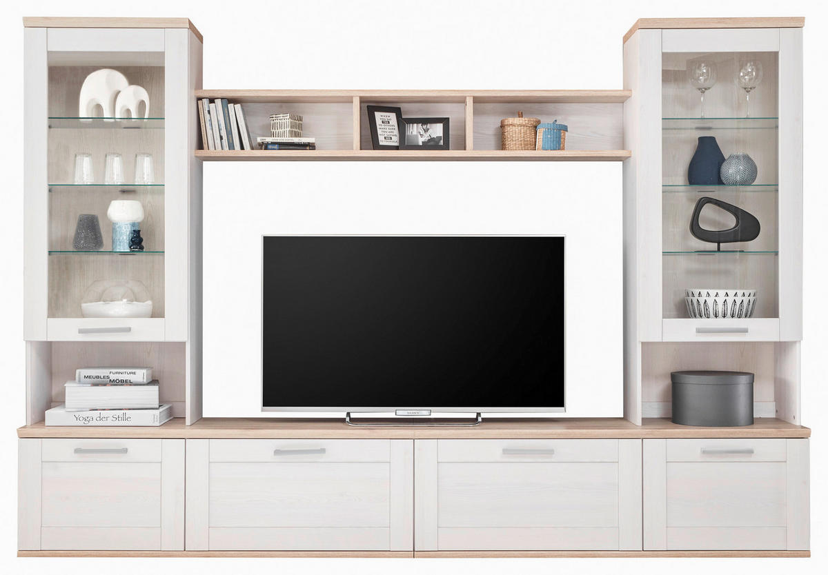 Wohnwand Romance Sibiu Lärche Nachbildung Eiche San-Remo Nachbildung B/H/T: ca. 277x191x43 cm Romance - Eiche (277,00/191,00/43,00cm)