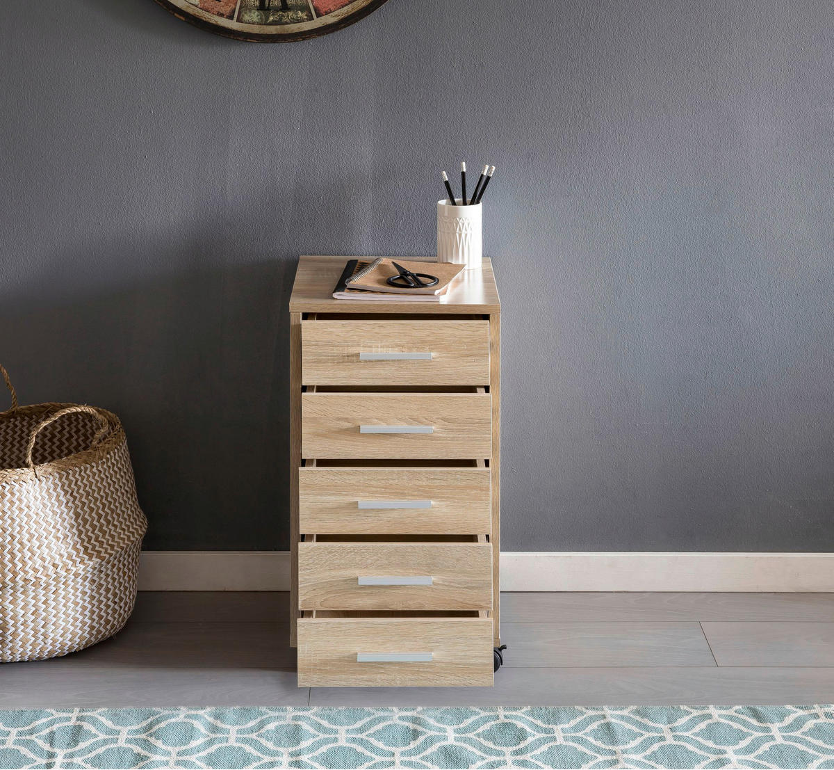 Rollcontainer braun Spanplatte B/H/T: ca. 33x63x63 cm Rollcontainer - braun (33,00/63,00/63,00cm) - Wohnling