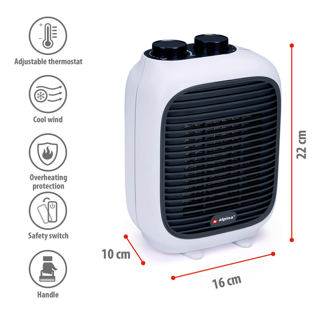 Alpina Heizlüfter PTC-1601 B/H/T: ca. 16x22x11 cm ca. 1500 W PTC-1601 - (16,00/22,00/11,00cm) - alpina