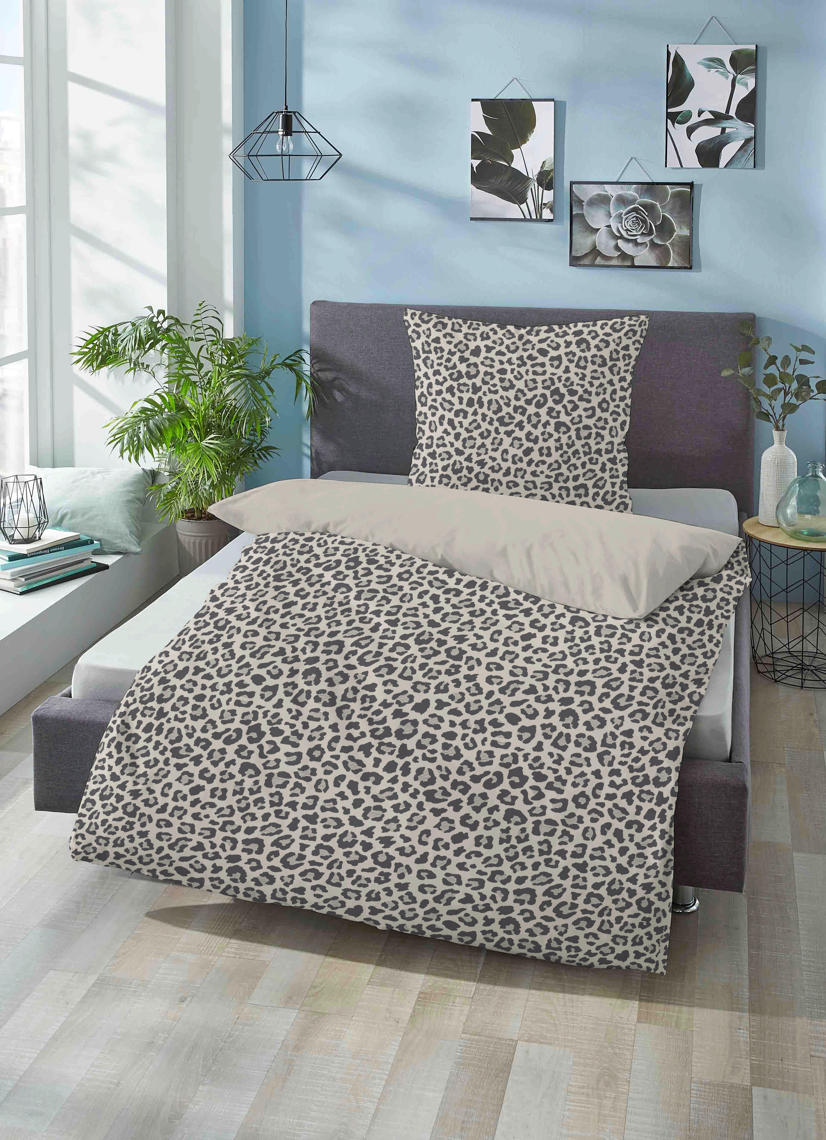 Baumwoll Bettwäsche Biber Bettwäsche_Biber Leo grau 155x220cm - grau (155,00/220,00cm)