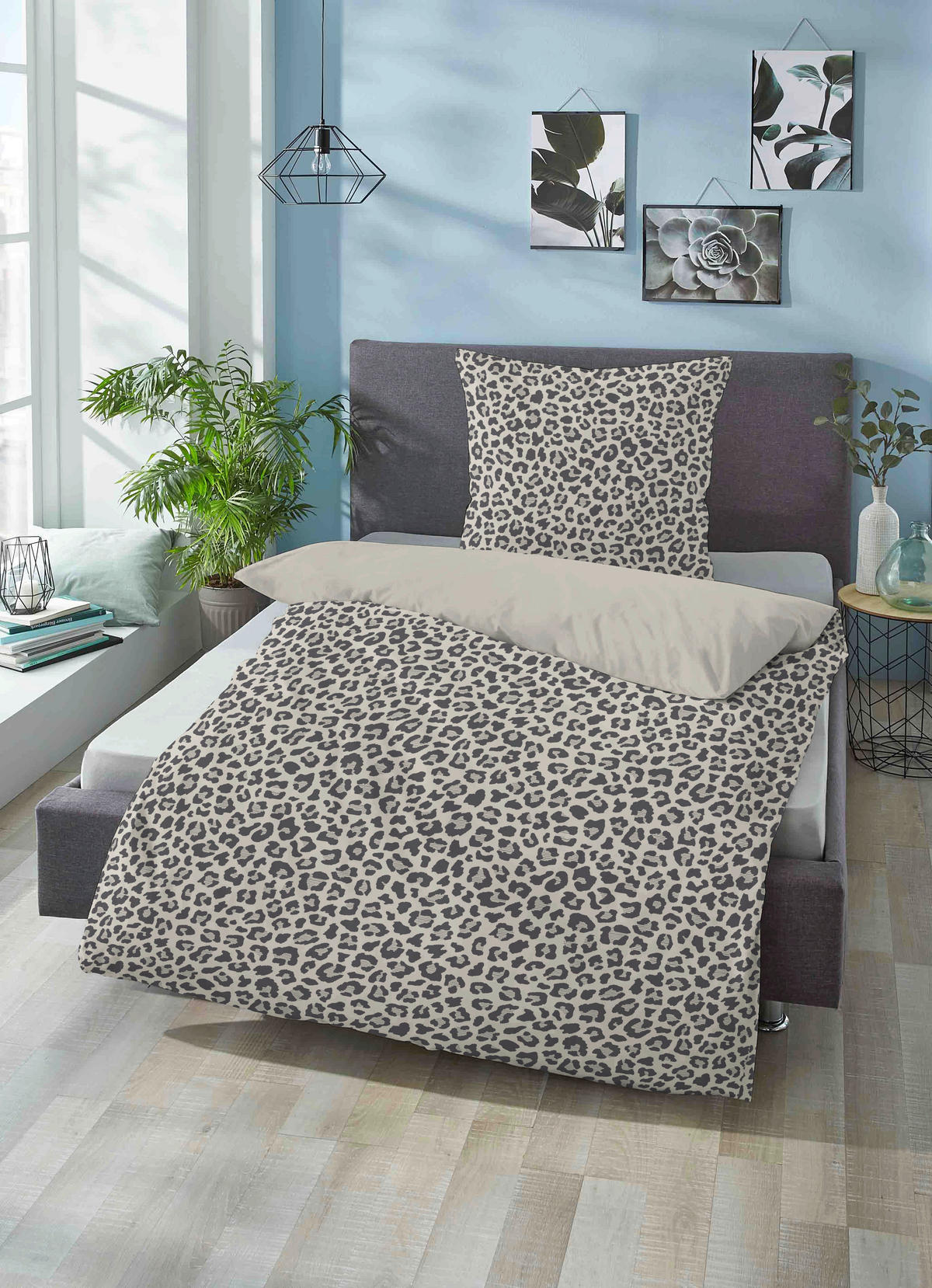 Baumwoll Bettwäsche Biber Bettwäsche_Biber Leo grau 155x220cm - grau (155,00/220,00cm)