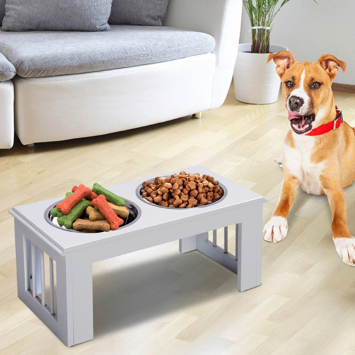 PawHut Futternapf weiß Edelstahl B/H/L: ca. 31x25x58 cm Futternapf - weiß (58,00/31,00/25,00cm) - PawHut