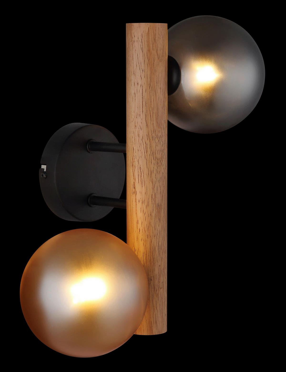 GLOBO LED-Wandleuchte Rauch dunkelbraun amber Metall Holz Glas H/L: ca. 16,5x32 cm 2 Brennstellen RIHA - dunkelbraun/amber (32,00cm) - GLOBO