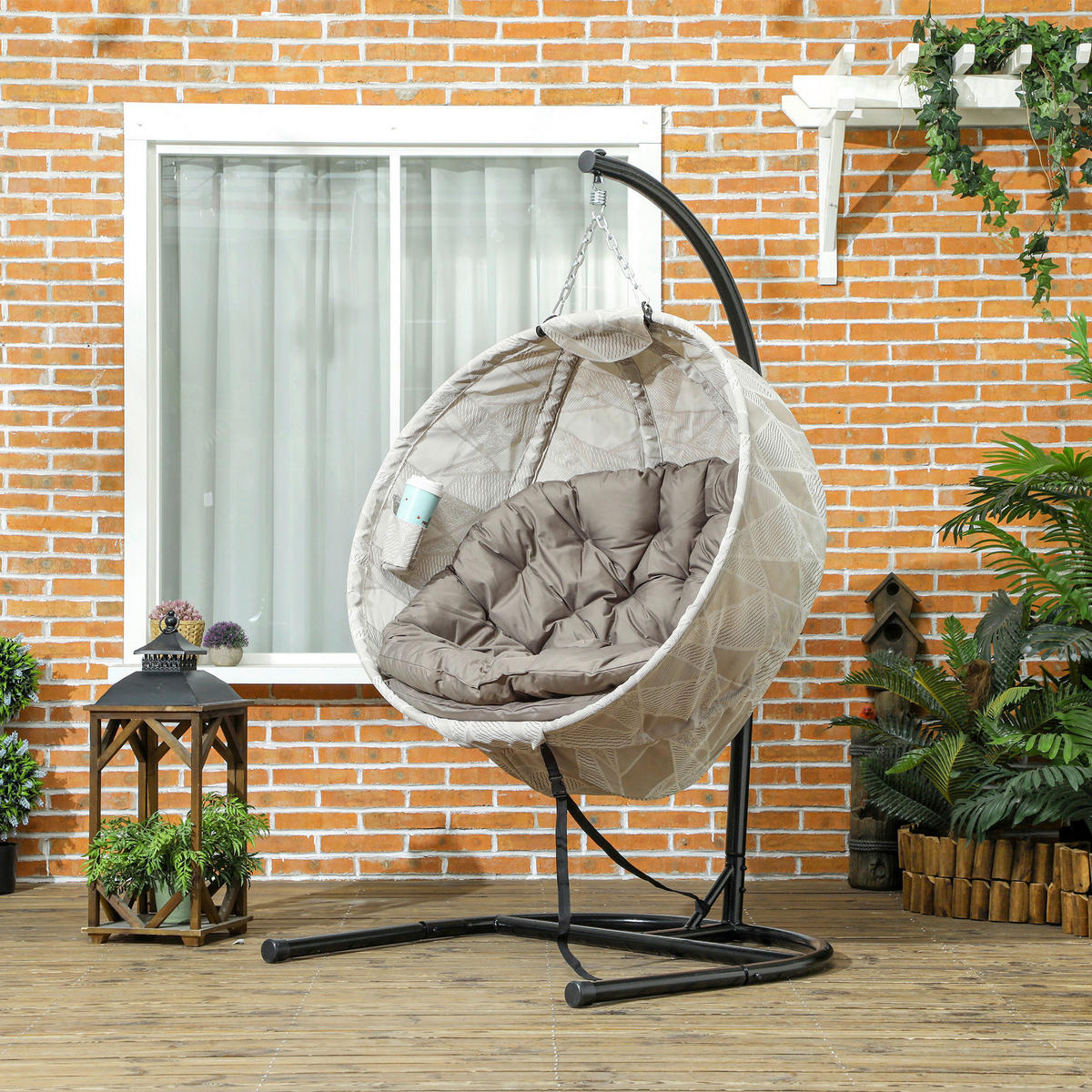 Outsunny Hängesessel sand Stahl B/H/L: ca. 106x178x114 cm Hängesessel - sand (114,00/106,00/178,00cm) - Outsunny
