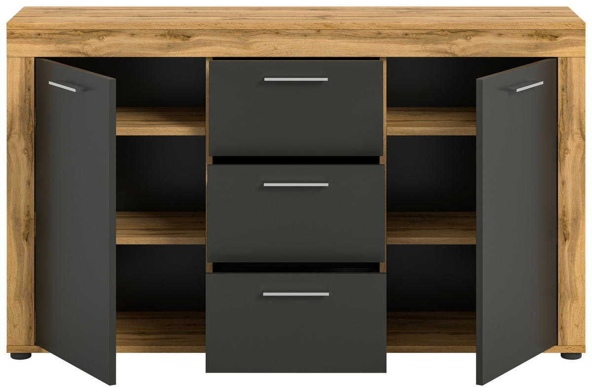 Sideboard Jam Eiche Wotan Nachbildung grau B/H/T: ca. 125x80x35 cm Jam - Eiche/grau (125,00/80,00/35,00cm) - xonox.home