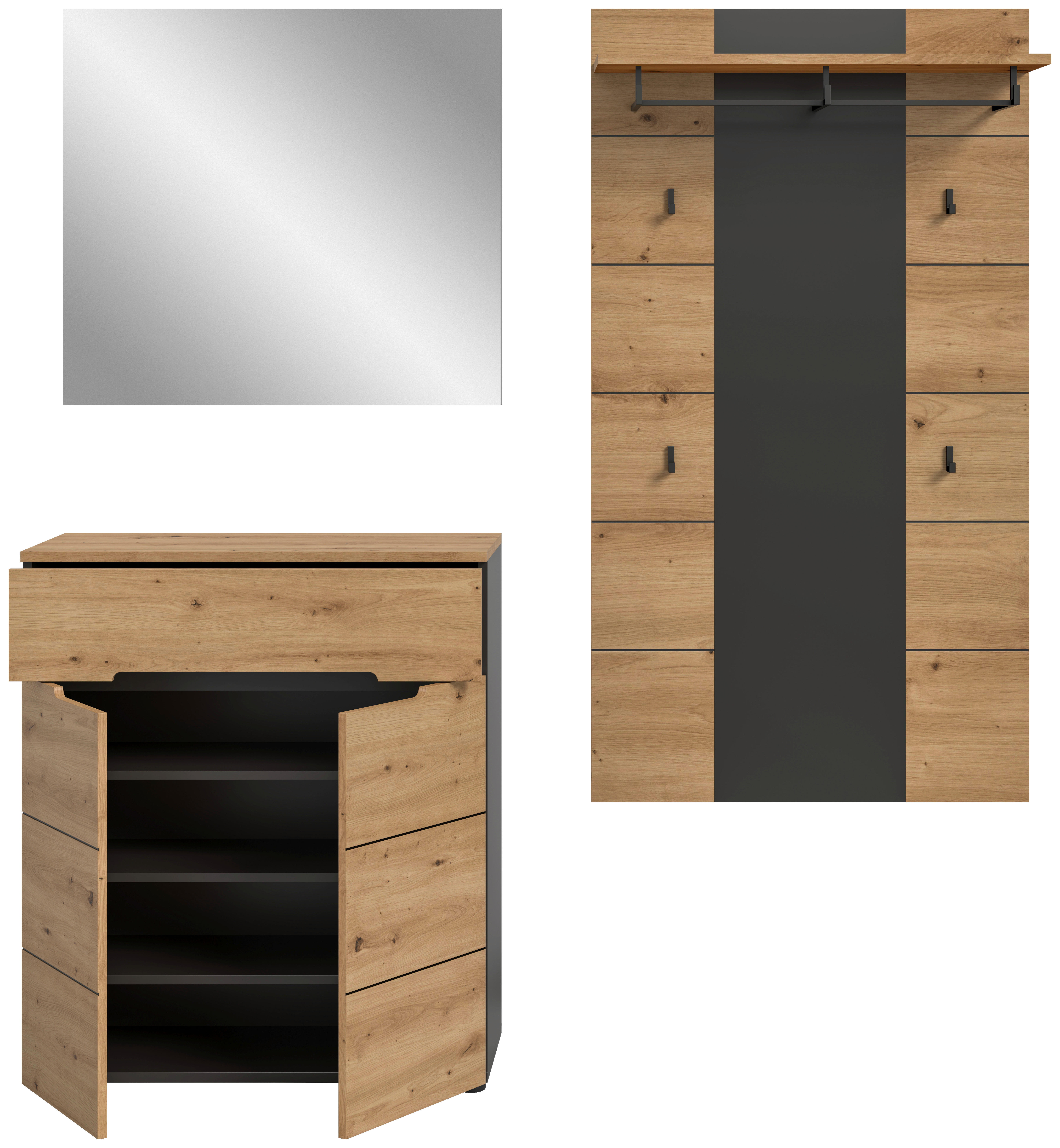Garderobe Canu basaltgrau Nachbildung Artisan Nachbildung B/H/T: ca. 175x190x37 cm Canu - basaltgrau (175,00/190,00/37,00cm) - xonox.home