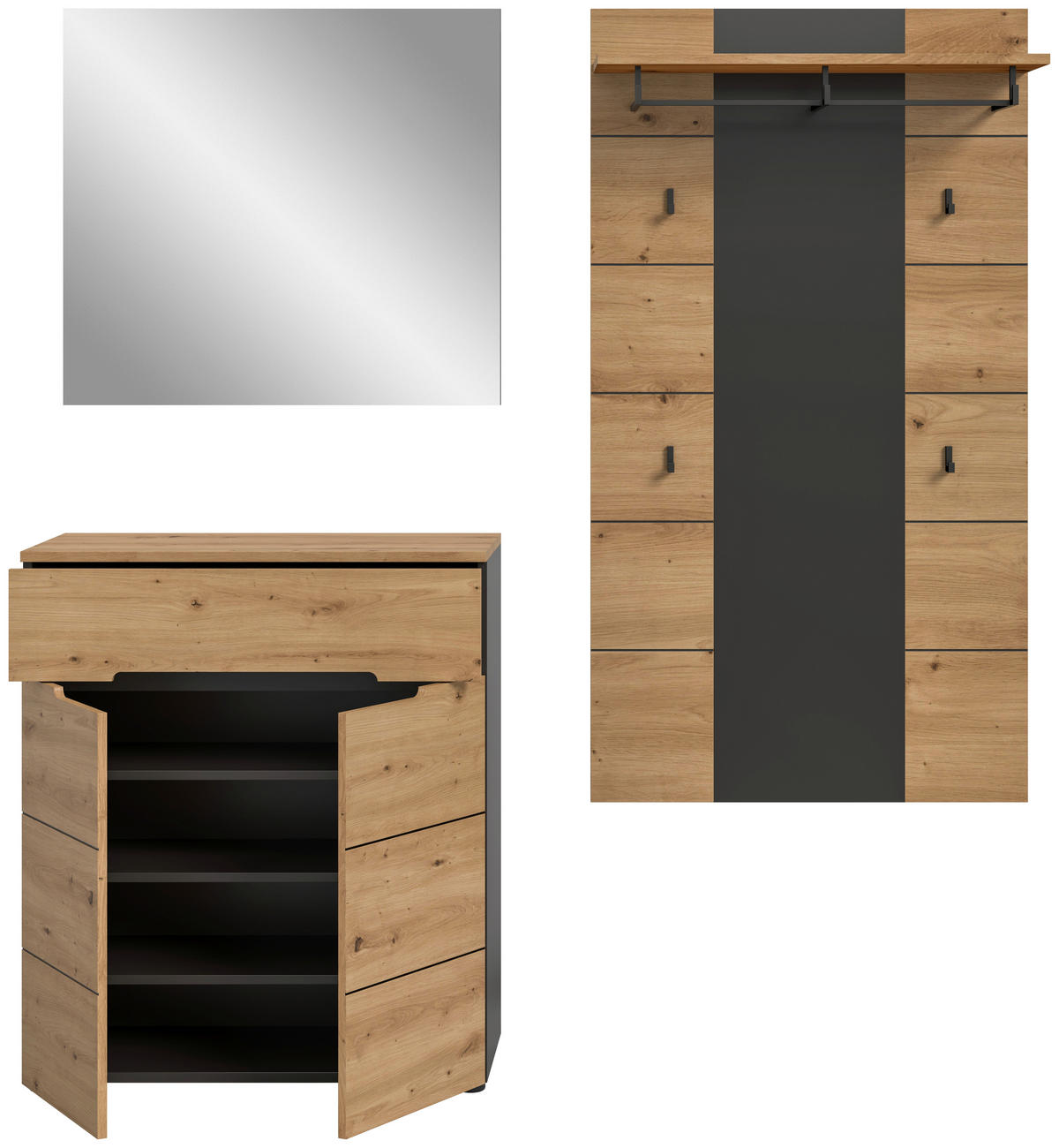 Garderobe Canu basaltgrau Nachbildung Artisan Nachbildung B/H/T: ca. 175x190x37 cm Canu - basaltgrau (175,00/190,00/37,00cm) - xonox.home