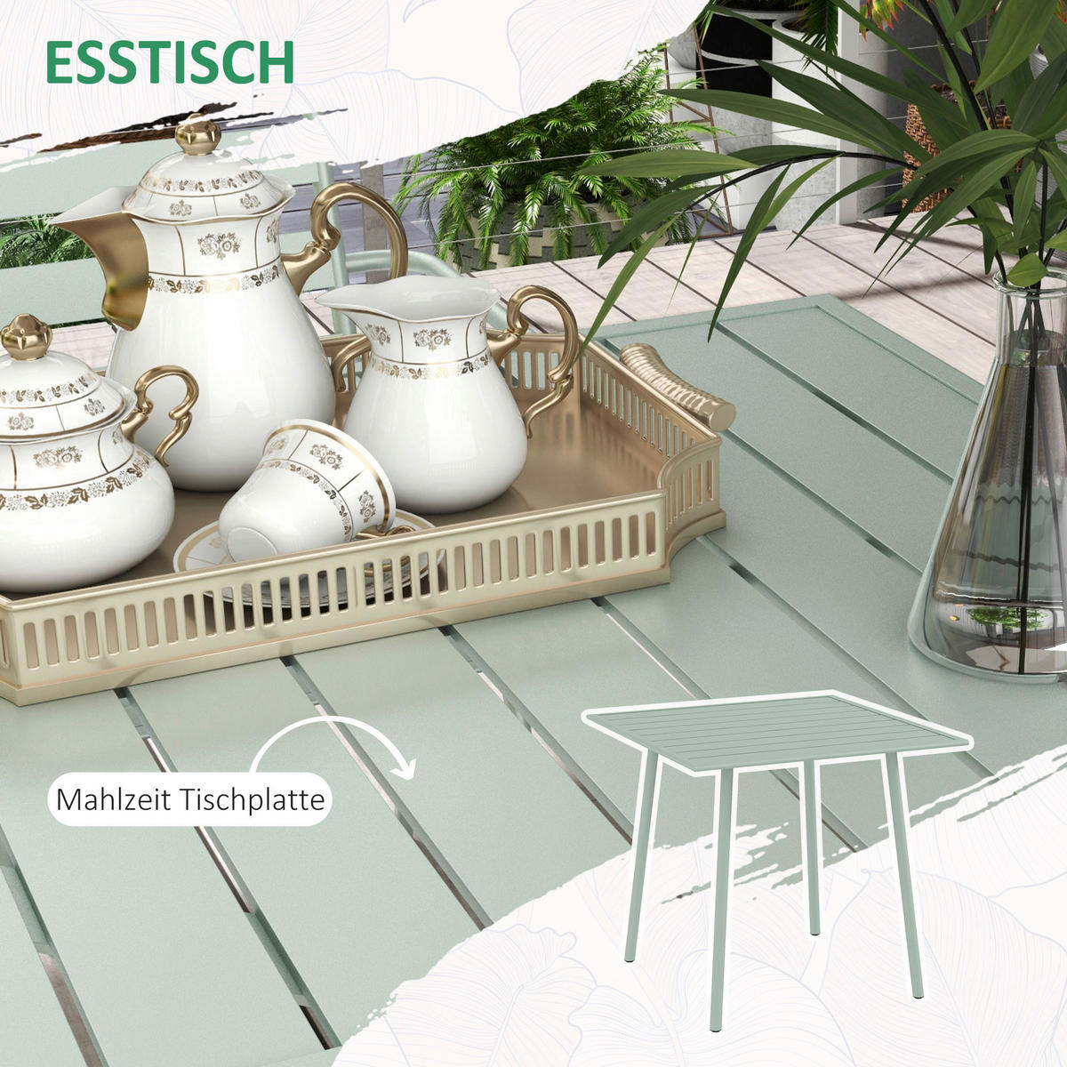 Outsunny Gartensitzgruppe 5tlg. grün Stahl B/H/L: ca. 80x74x80 cm Gartensitzgruppe 5tlg. - grün (80,00/80,00/74,00cm) - Outsunny