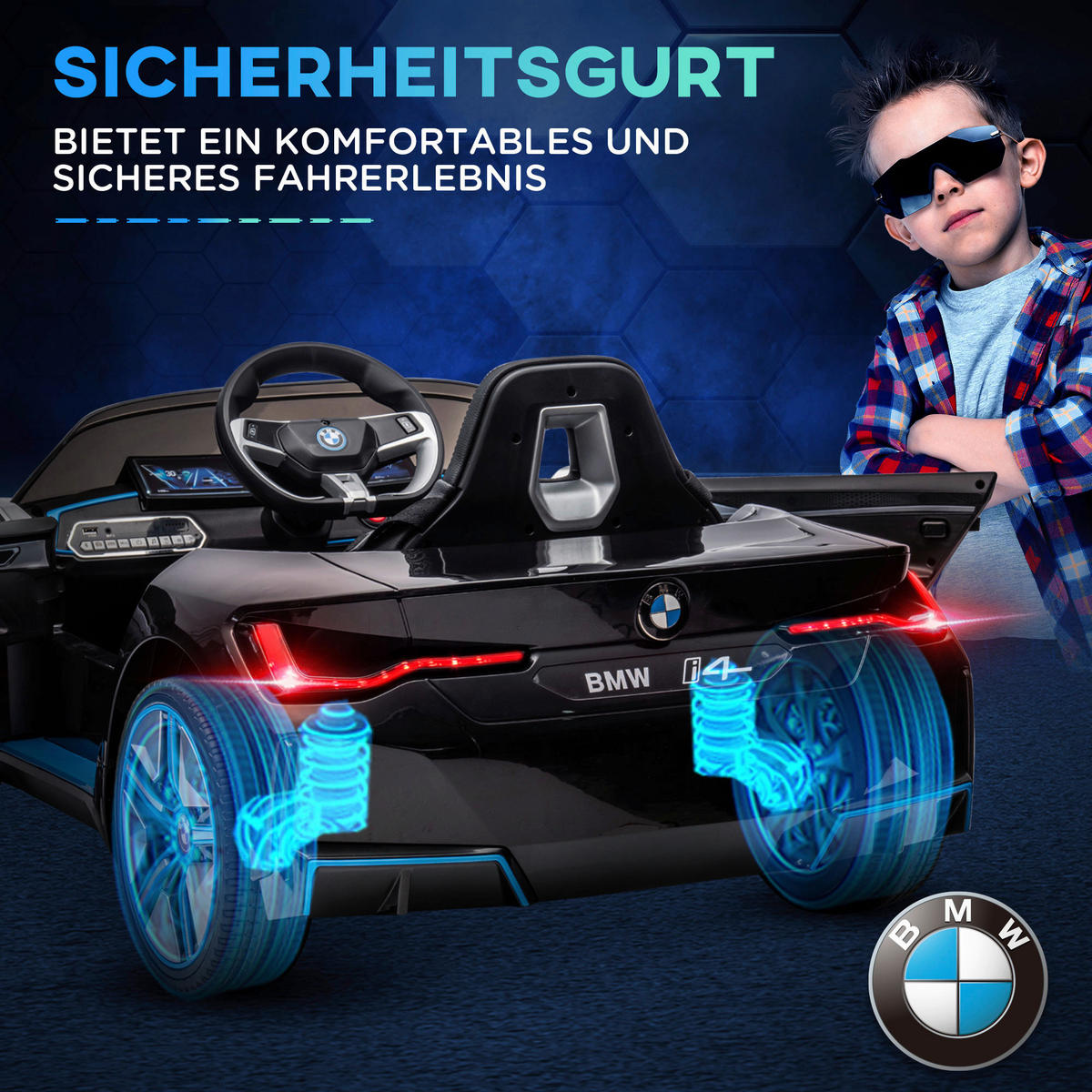 HOMCOM Kinderauto schwarz B/H/L: ca. 67x115x45 cm Kinderfahrzeug - schwarz (45,00/67,00/115,00cm) - HOMCOM