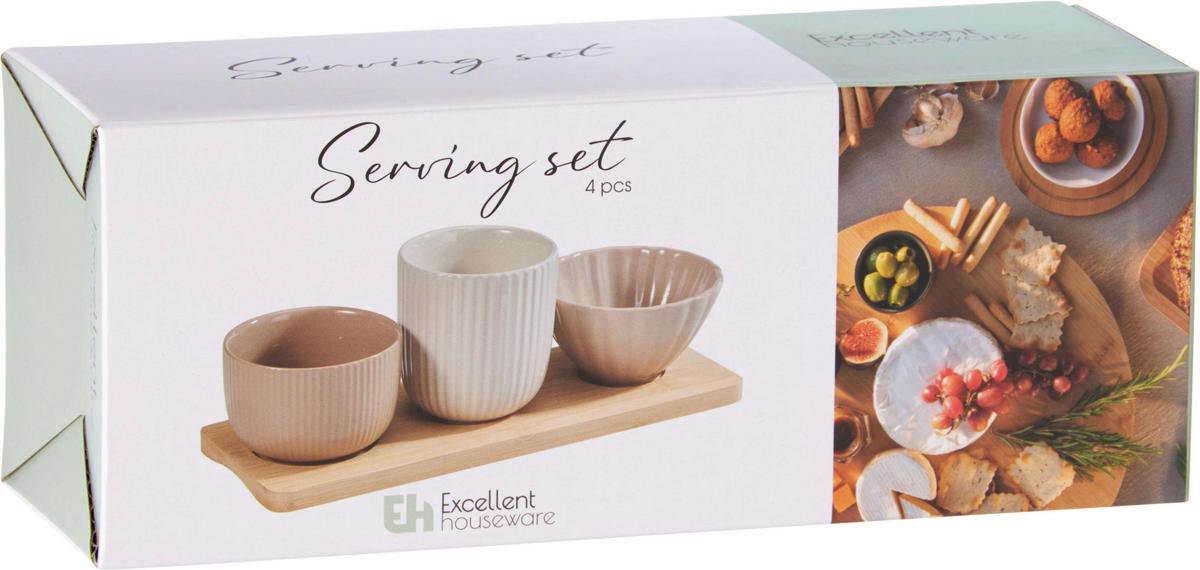Servierset sand Steinzeug B/H/L: ca. 25,5x10x9 cm Servierset_4tlg. - sand/grau (9,00/25,50/10,00cm)