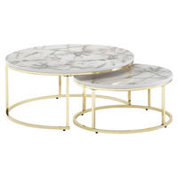 Couchtisch 2er-Set weiß Marmor Optik gold lackiert 2er-Set - gold/weiß - Wohnling