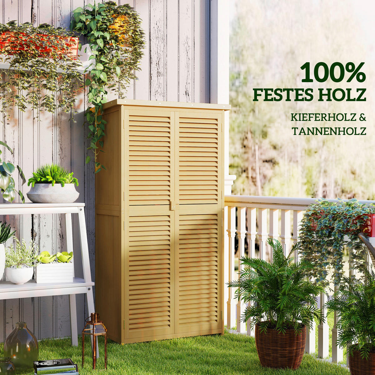 Outsunny Gartenschrank gelb Kiefer B/H/L: ca. 46,5x160x87 cm Gartenschrank - gelb (87,00/46,50/160,00cm) - Outsunny
