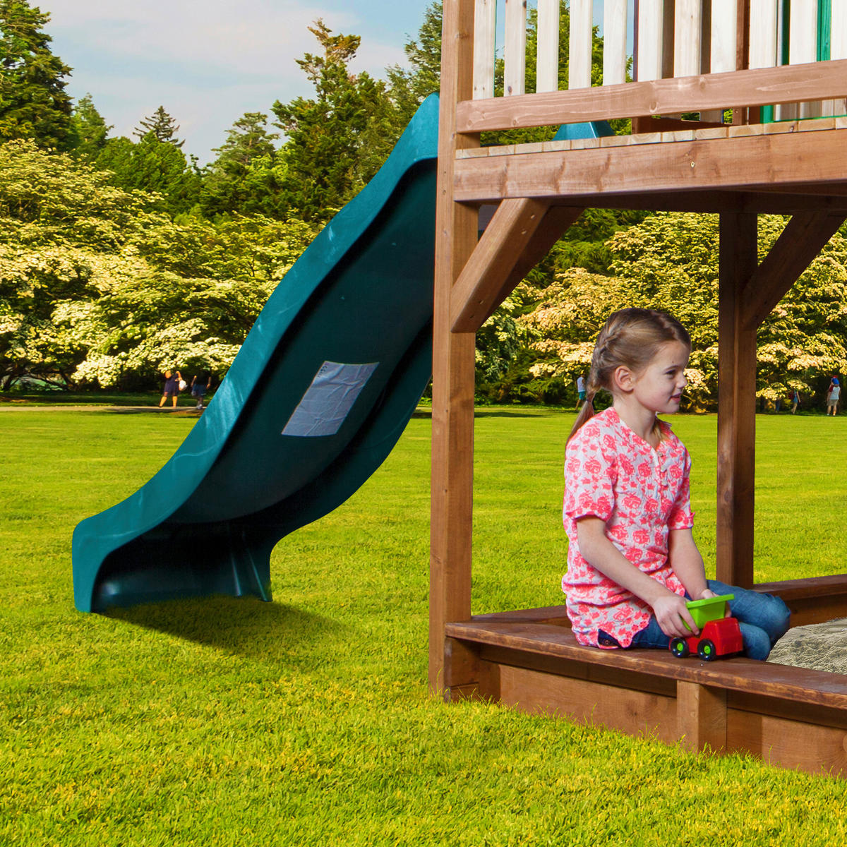 AXI Spielhaus Liam braun B/H/L: ca. 613x291x277 cm Liam - braun/grün (277,00/613,00/291,00cm) - AXI