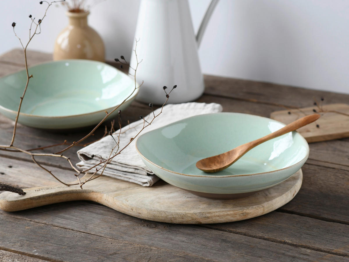 CreaTable Pasta-Bowl-Set Basalt Bio salbei Steinzeug D: ca. 22,5 cm Basalt Bio - salbei (22,50cm) - CreaTable