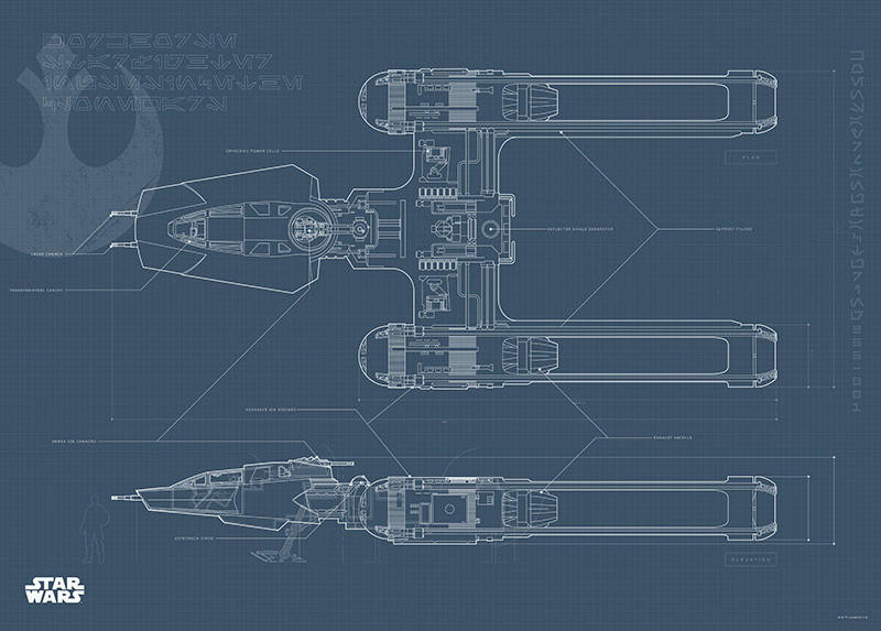 Komar Poster Star Wars EP9 Blueprint Y-Wing Star Wars B/L: ca. 70x50 cm günstig online kaufen