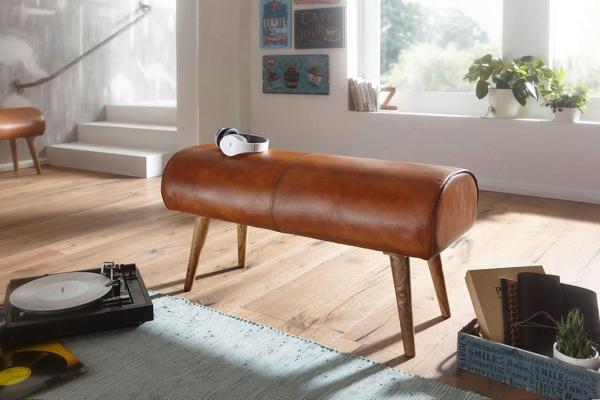 Wohnling Sitzbank natur braun Echtholz Leder Sitzbank - braun/natur - Wohnling
