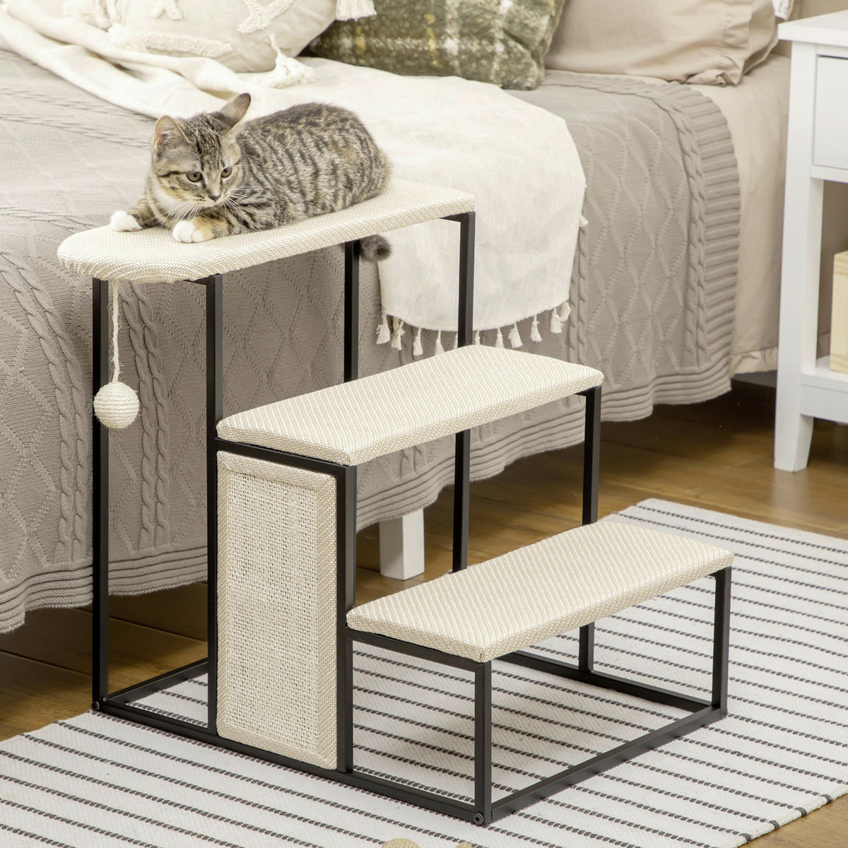 PawHut 3-stufige Haustiertreppe mit Kratzbrett schwarz Edelstahl B/H/L: ca. 54x51x53 cm Haustiertreppe - schwarz/cremeweiß (53,00/54,00/51,00cm) - PawHut