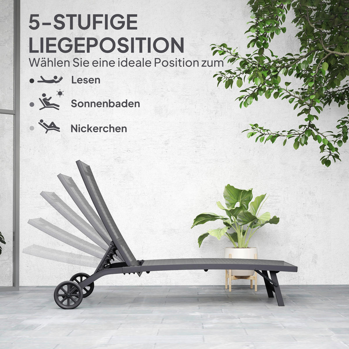 Outsunny Sonnenliege dunkelgrau Aluminium B/H/L: ca. 165x102x66 cm Sonnenliege - dunkelgrau (66,00/165,00/102,00cm) - Outsunny