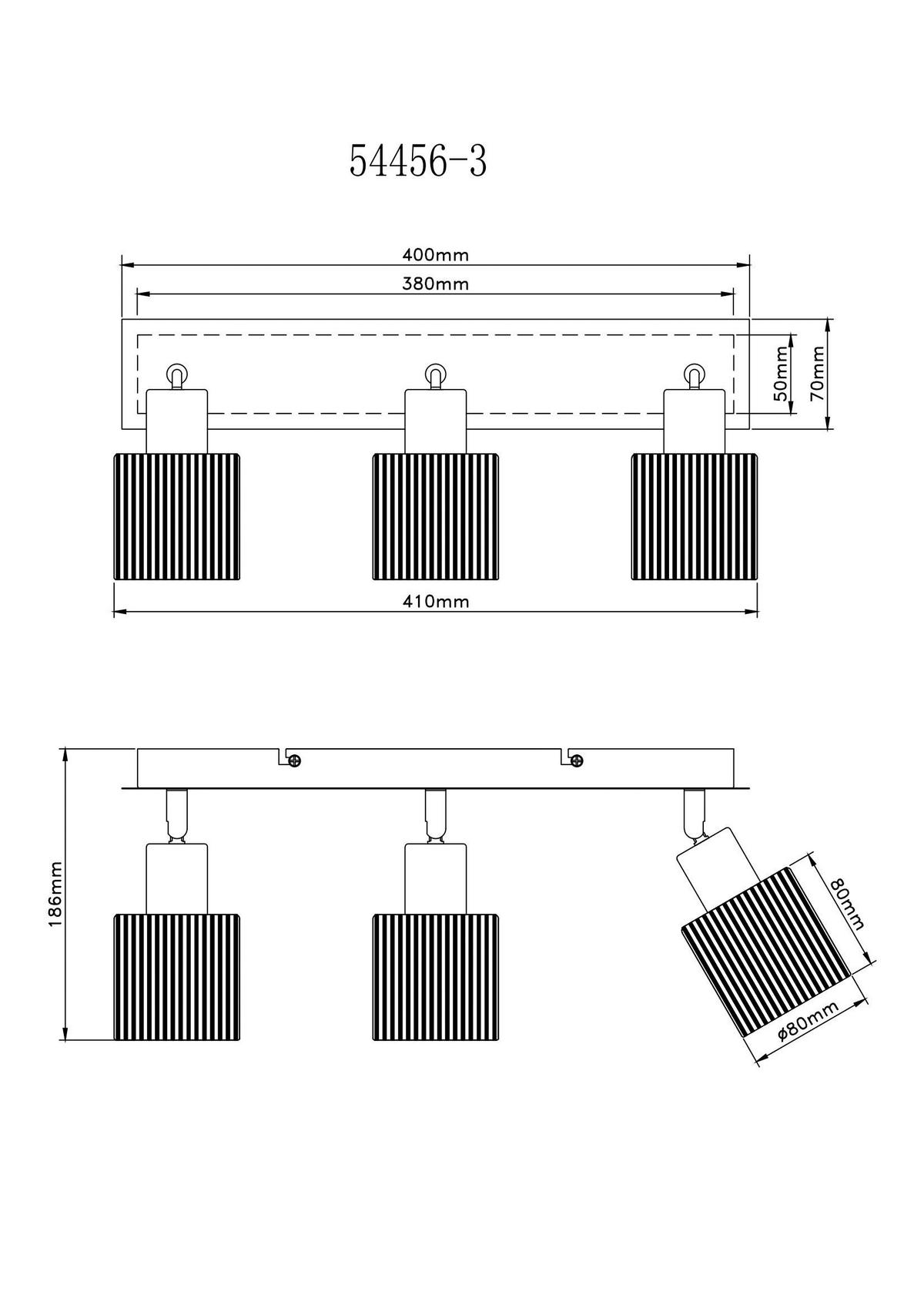 GLOBO Strahler schwarz Chrom Metall Glas B/H/L: ca. 11x41,5x17 cm E14 3 Brennstellen Strahler-Villegas - schwarz/Chrom (17,00/11,00/41,50cm) - GLOBO