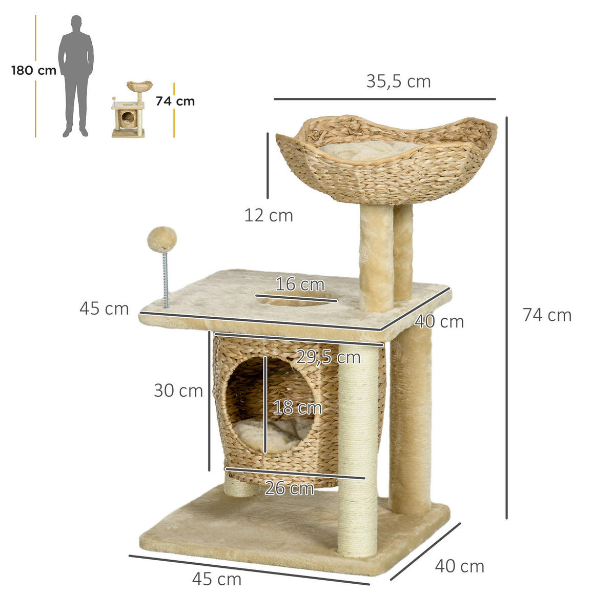 PawHut Kratzbaum beige Plüsch B/H/L: ca. 40x74x45 cm Kratzbaum - beige (45,00/40,00/74,00cm) - PawHut