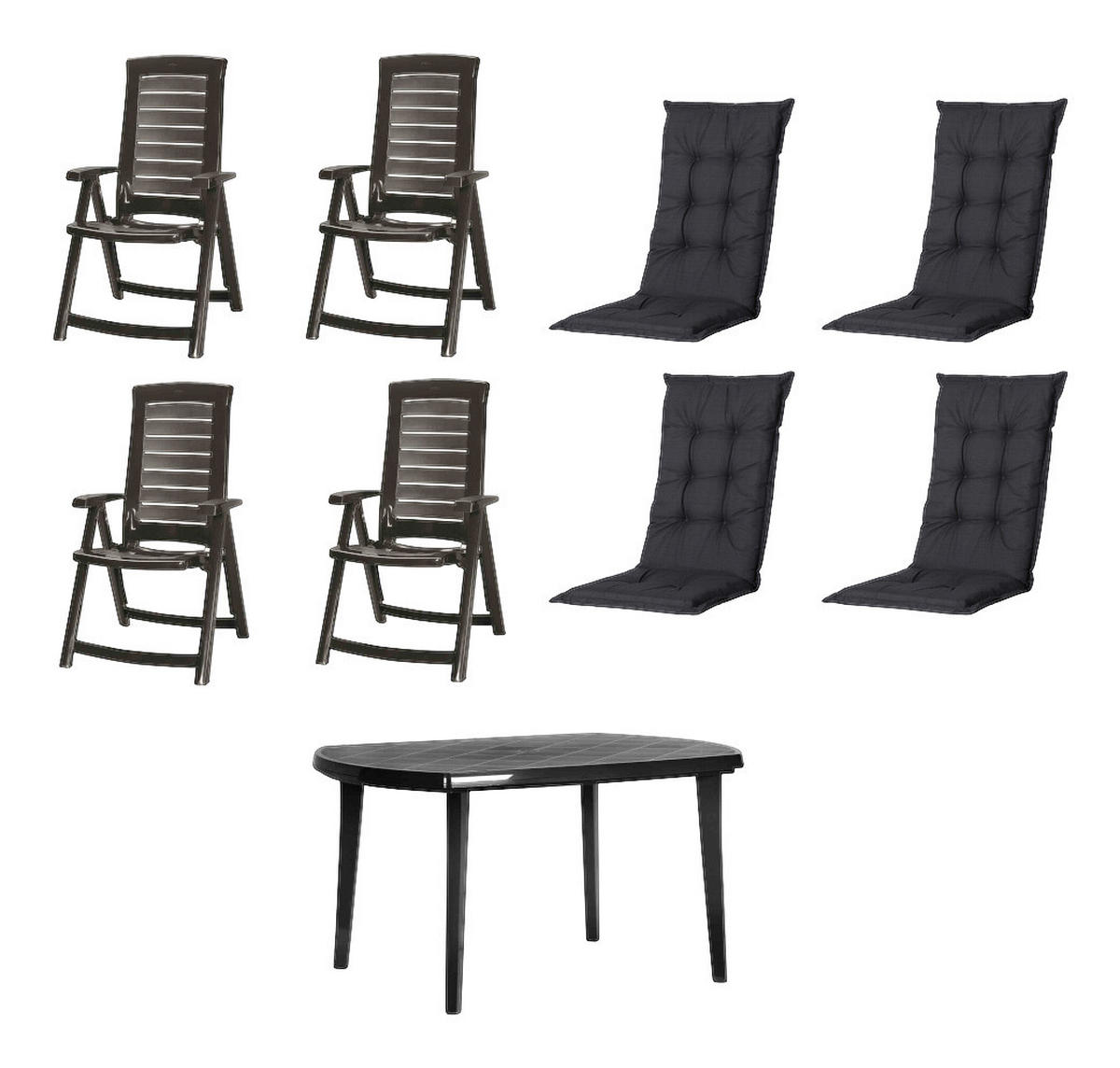 JARDIN,MADISON Gartensitzgruppe + Auflagen Aruba Graphit Kunststoff B/H/L: ca. 90x110x137 cm Aruba - schwarz/Graphit (137,00/90,00/110,00cm) - JARDIN,MADISON