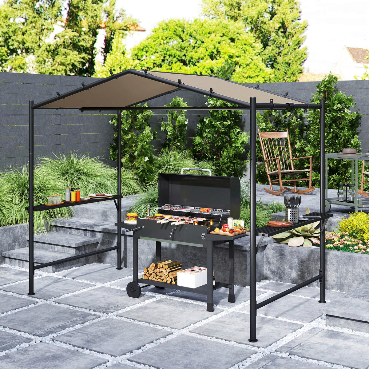 Outsunny Grillpavillon khaki Stahl B/H/L: ca. 149x230x277 cm Grillpavillon - khaki (277,00/149,00/230,00cm) - Outsunny