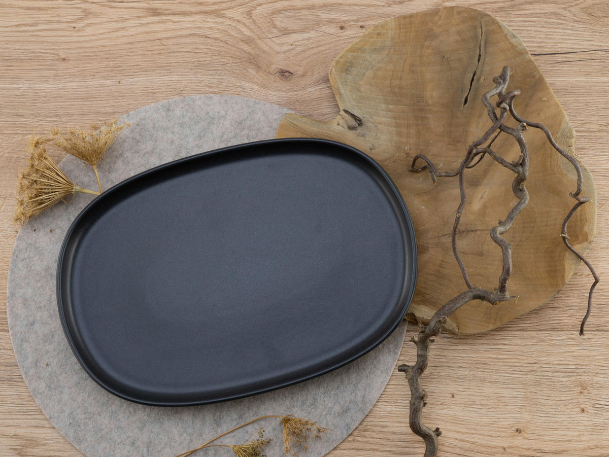 CreaTable Servierplatte Uno Black anthrazit Steinzeug Uno Black - anthrazit - CreaTable