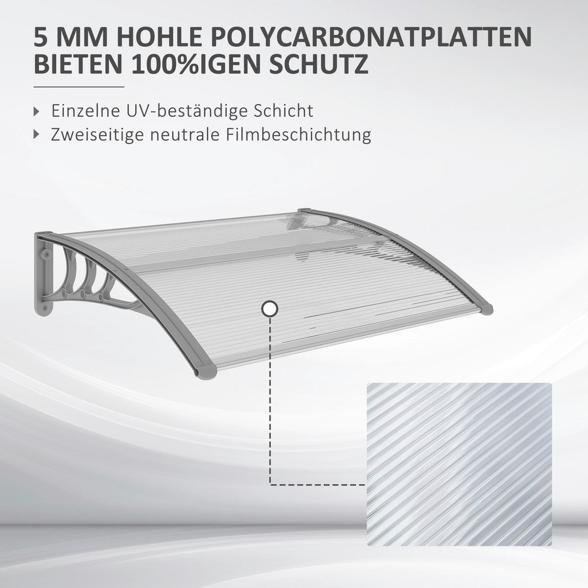 Outsunny Vordach für Haustür silber B/H/L: ca. 75x23x100 cm Vordach für Haustür - silber (100,00/75,00/23,00cm) - Outsunny