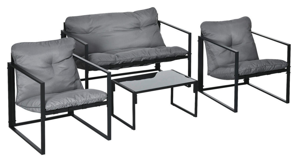 Outsunny Gartensitzgruppe schwarz Polyester B/H/L: ca. 70x67x114 cm Gartensitzgruppe - schwarz/grau (114,00/70,00/67,00cm) - Outsunny