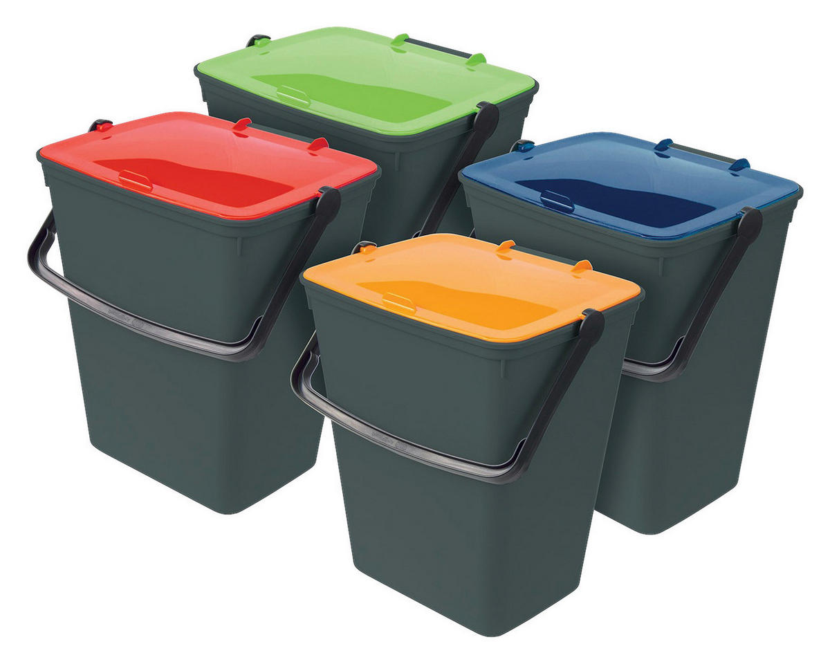 Eco-Logico Abfalltrennbehälter 4er Set mehrfarbig B/H/L: ca. 26,5x41x30,5 cm Abfalltrennbehälter_4xca.14l - mehrfarbig/grau (30,50/26,50/41,00cm) - Eco-Logico
