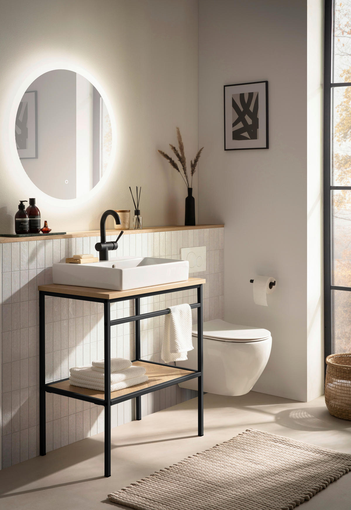 Waschbeckenunterschrank Lorna Eiche Nachbildung schwarz B/H/T: ca. 70x89,2x45 cm Lorna - Eiche/schwarz (70,00/89,20/45,00cm) - Schildmeyer