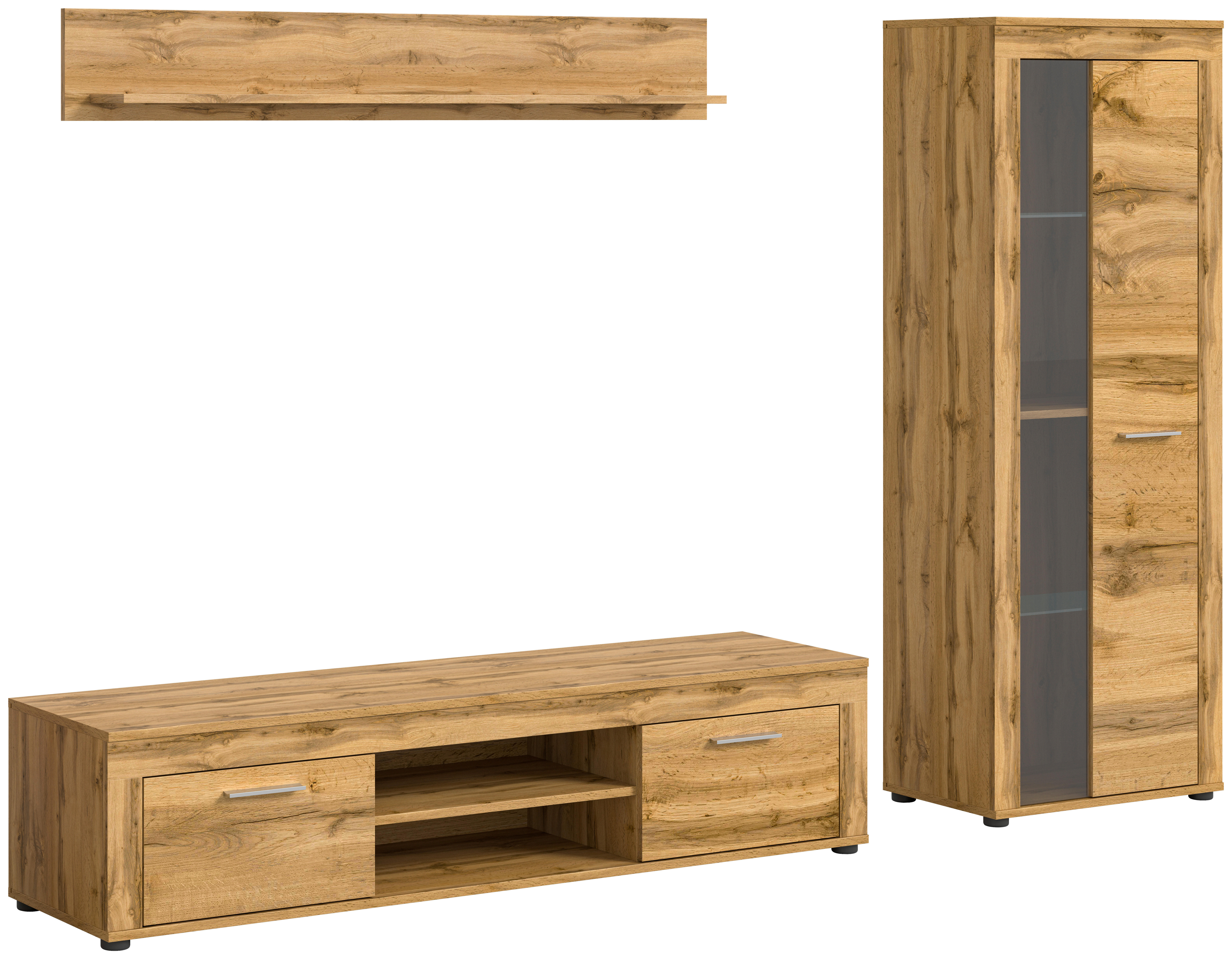 Wohnwand Jam Eiche Wotan Nachbildung B/H/T: ca. 235x159x35 cm Jam - Eiche (235,00/159,00/35,00cm) - xonox.home