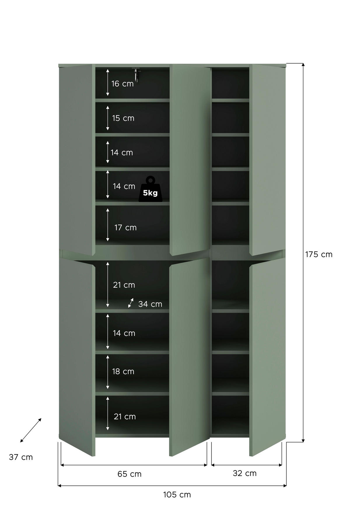Schrank SCARPA grün B/H/T: ca. 105x175x37 cm SCARPA - grün (105,00/175,00/37,00cm) - xonox.home
