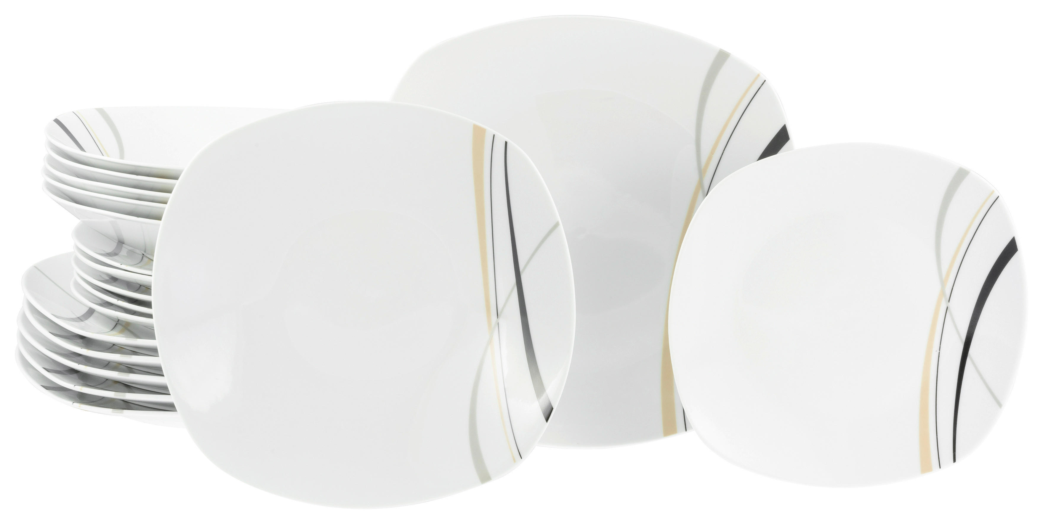 CreaTable Tellerset Square City Line weiß Porzellan Square City Line - sand/weiß - CreaTable