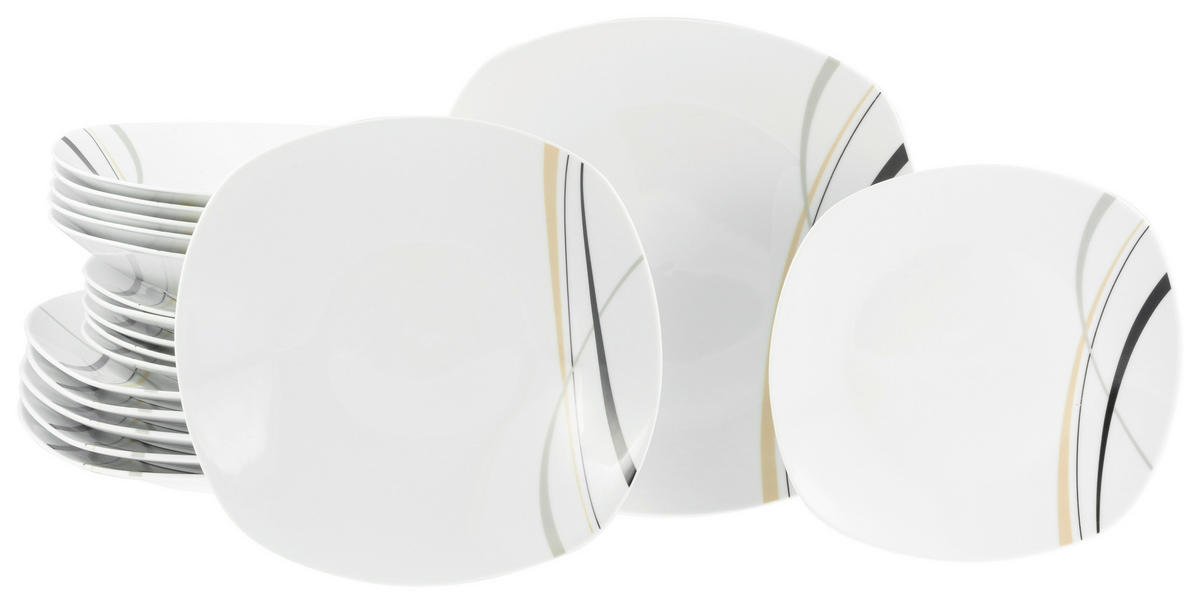CreaTable Tellerset Square City Line weiß Porzellan Square City Line - sand/weiß - CreaTable