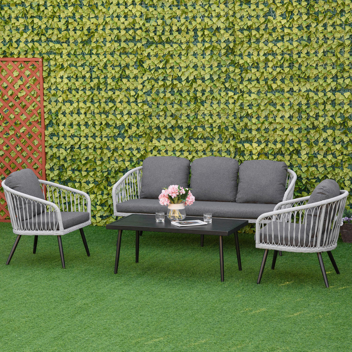 Outsunny Sitzgruppe grau Polyester B/H/L: ca. 70x174x76 cm Gartenmöbel-Set - grau (76,00/70,00/174,00cm) - Outsunny