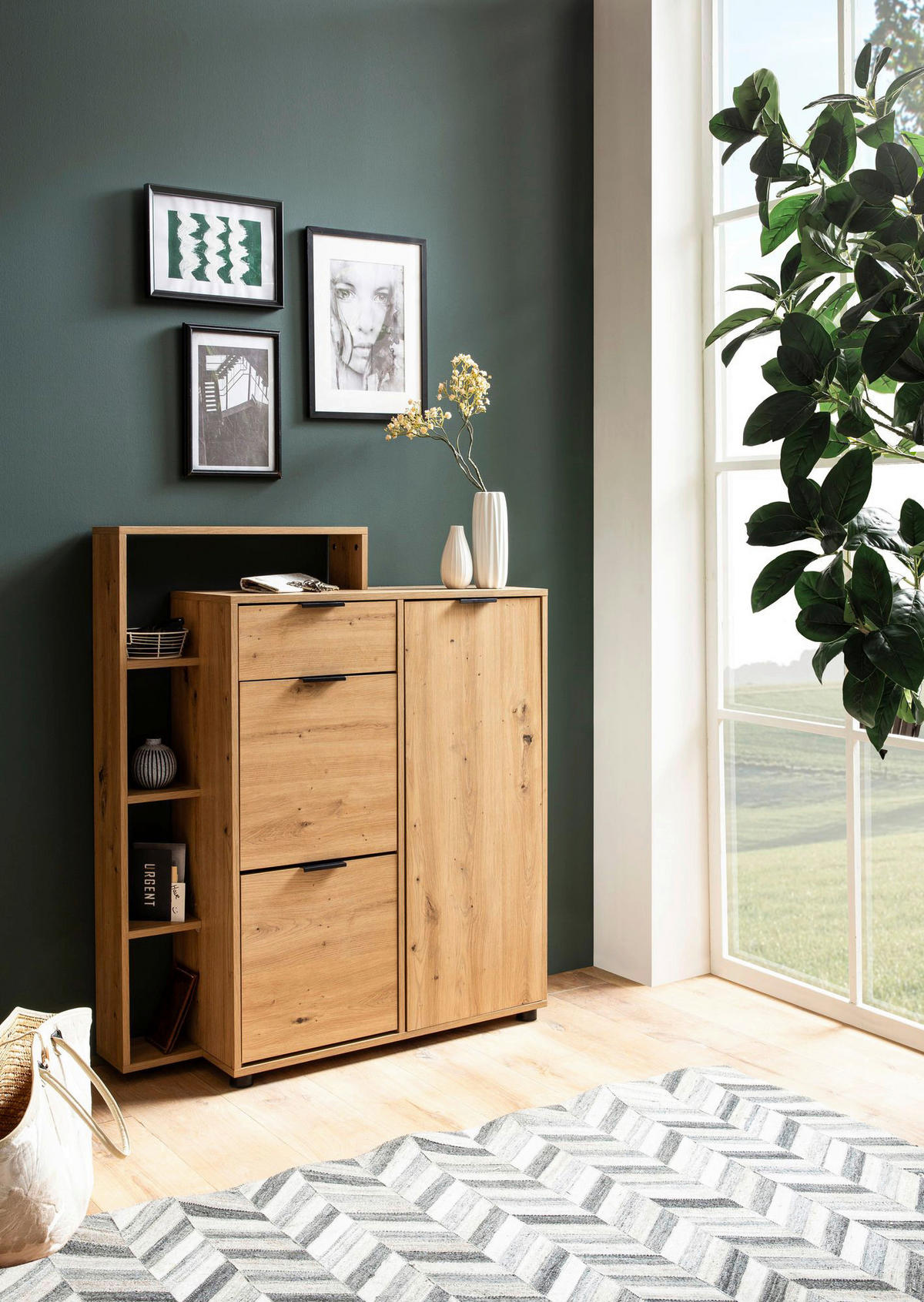 Schuhschrank natur Eiche Optik B/H/T: ca. 98x110x30 cm Schuhschrank - natur (98,00/110,00/30,00cm) - Wohnling