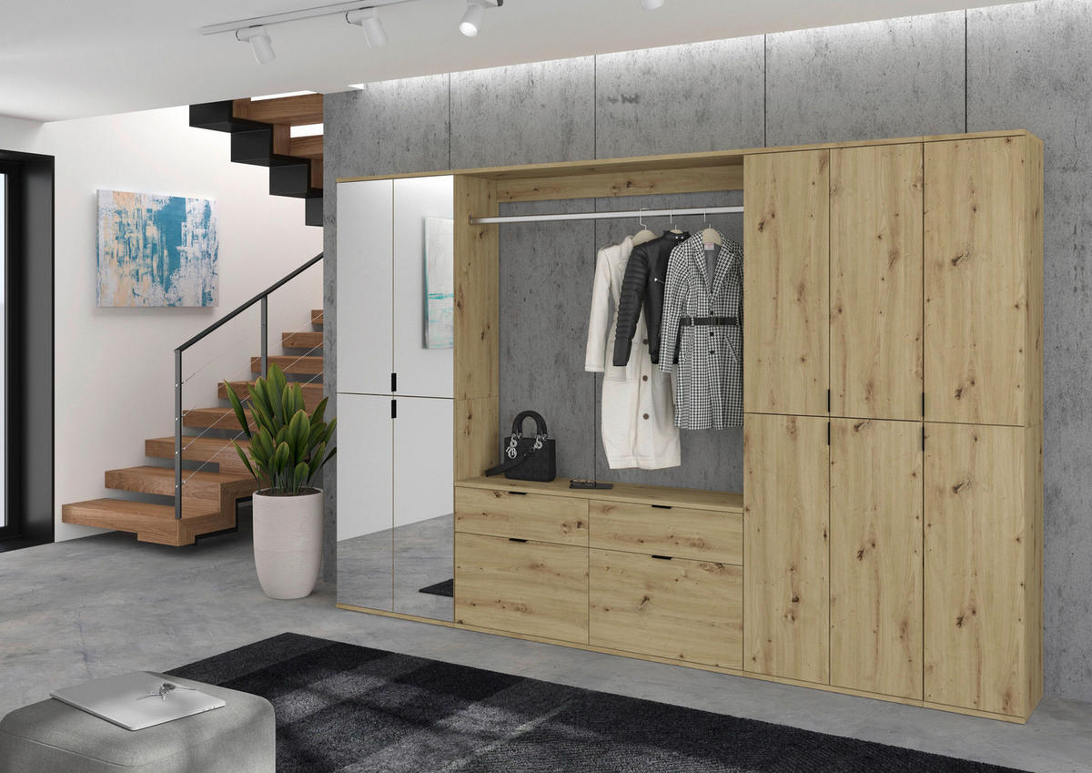 Garderobe PROJEKT Eiche Artisan Nachbildung Spiegel B/H/T: ca. 273x193x34 cm PROJEKT - Eiche (273,00/193,00/34,00cm) - xonox.home