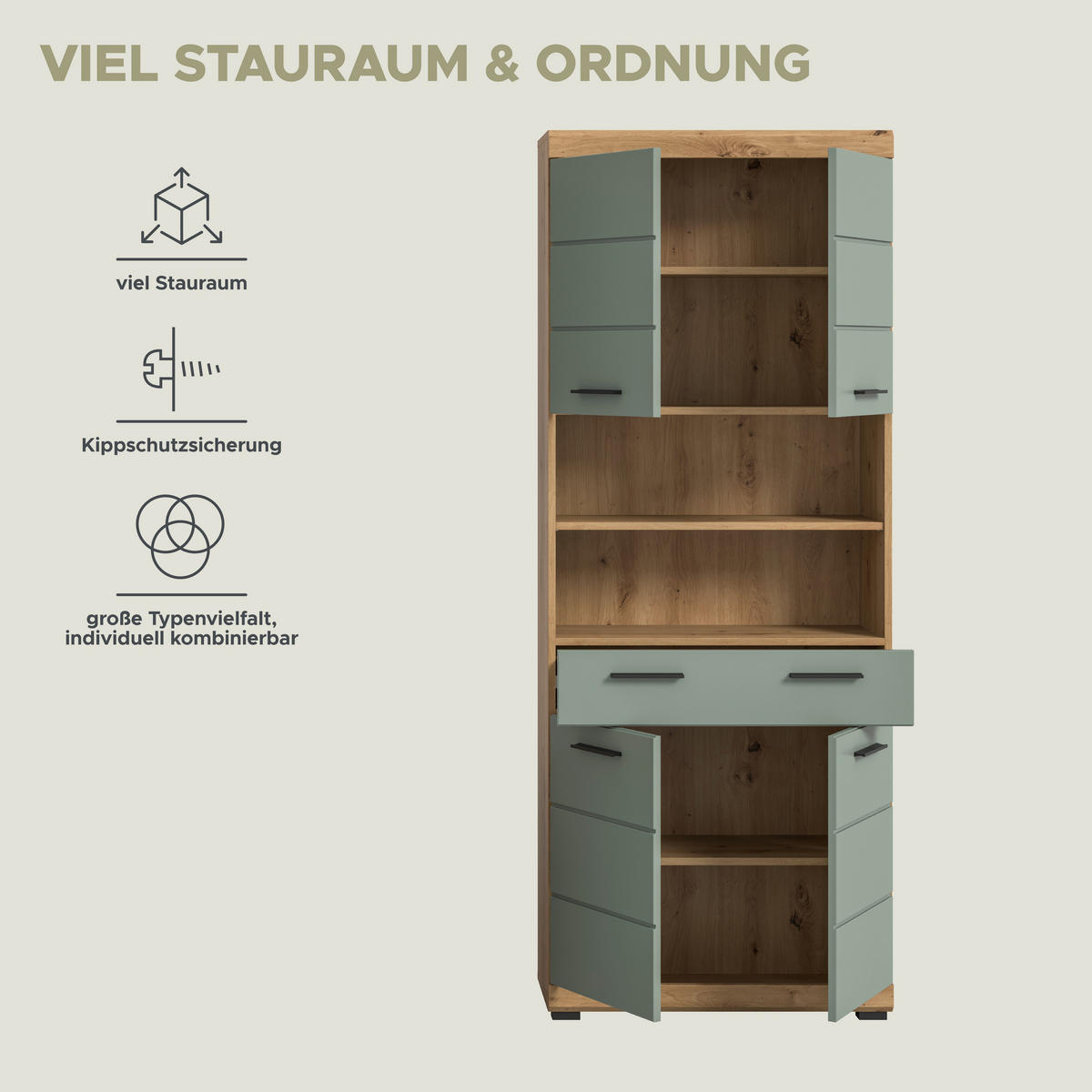 Badhochschrank Scout Eiche Artisan Nachbildung salbei Nachbildung B/H/T: ca. 74x191x31 cm Scout - Eiche/salbei (74,00/191,00/31,00cm) - xonox.home