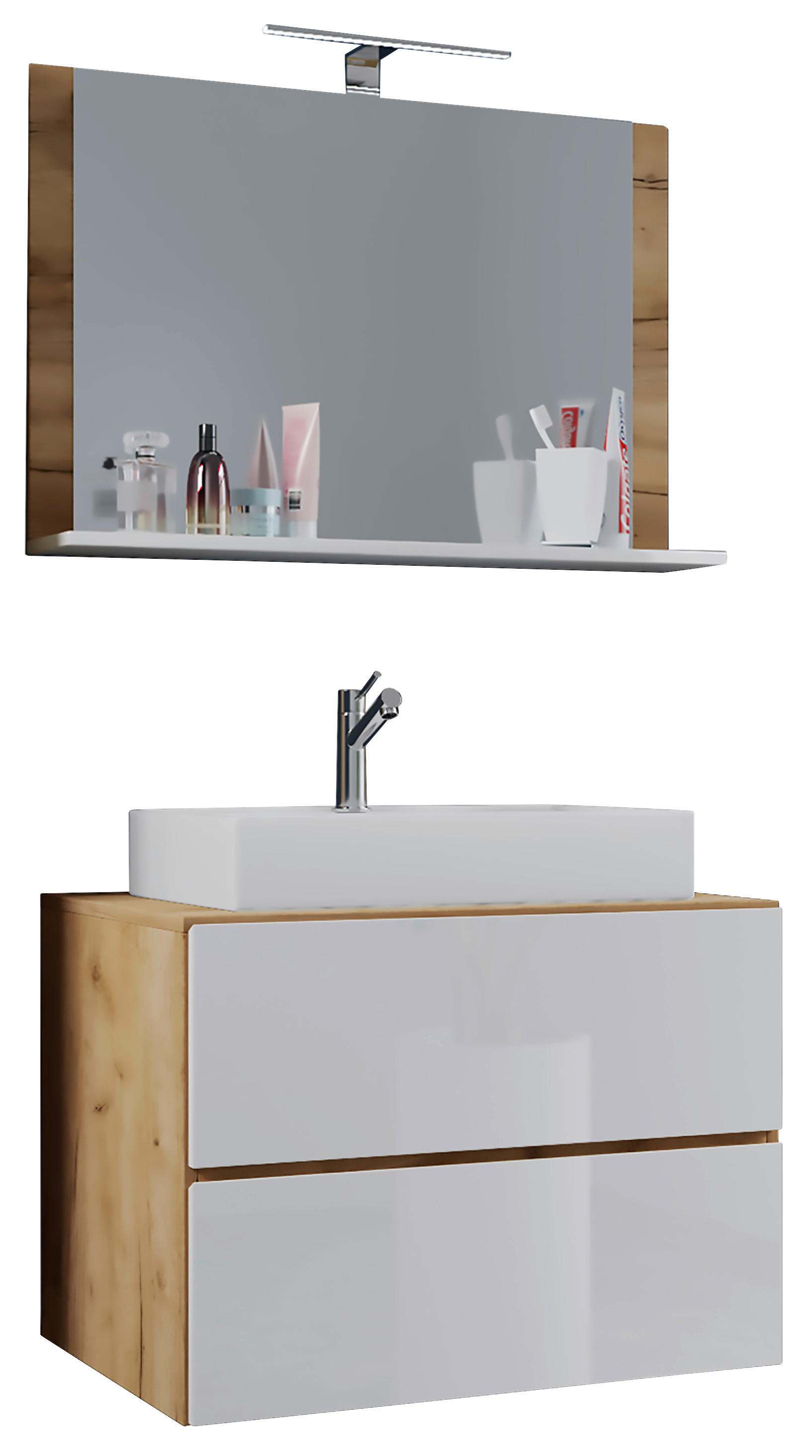 Waschplatz 3tlg-Lendas weiß Eiche Honig Nachbildung weiß B/H/T: ca. 80x52x52 cm 3tlg-Lendas - Eiche/weiß (80,00/52,00/52,00cm) - VCM Möbel