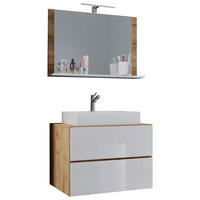 Waschplatz 3tlg-Lendas weiß Eiche Honig Nachbildung weiß B/H/T: ca. 80x52x52 cm 3tlg-Lendas - Eiche/weiß (80,00/52,00/52,00cm) - VCM Möbel