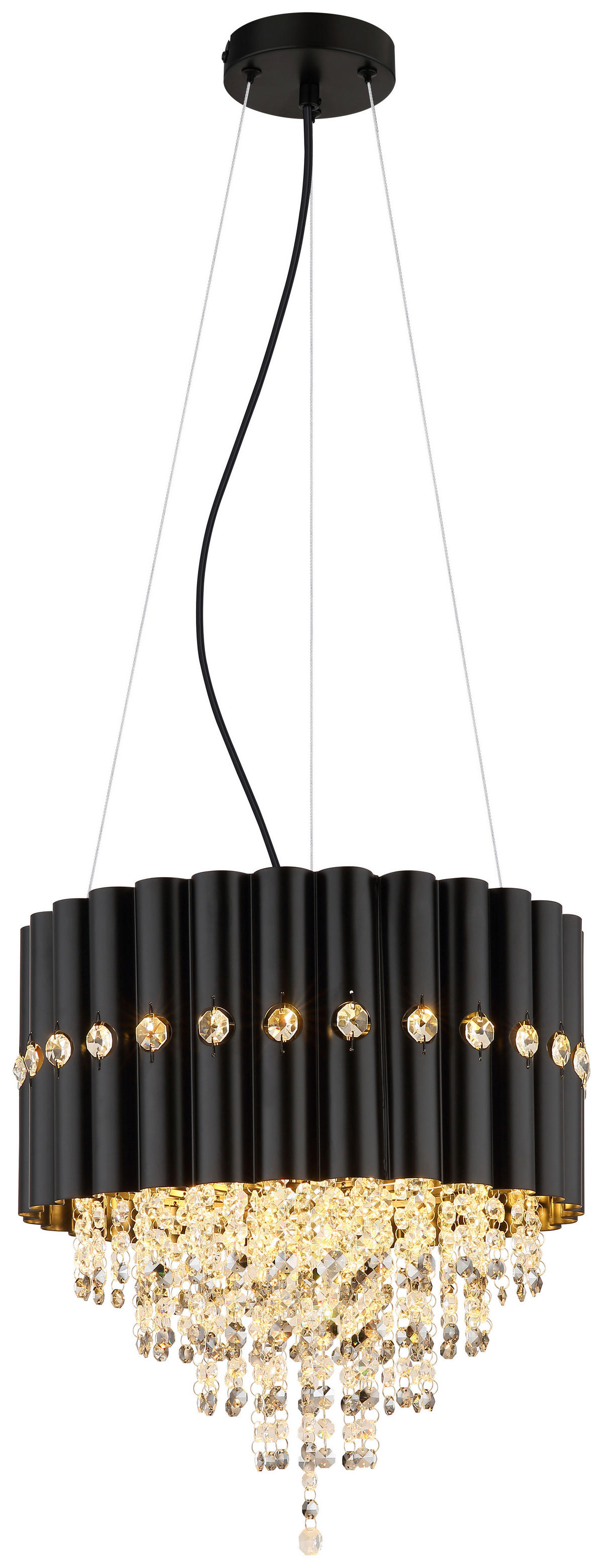 GLOBO Lüsterkrone ELEOS 63149-3 schwarz Metall H/D: ca. 150x40 cm E27 3 Brennstellen ELEOS - schwarz (40,00/150,00cm) - GLOBO