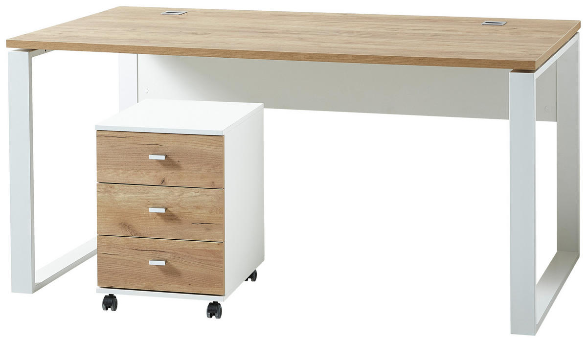 Badezimmer-Set 8019-513 weiß Eiche Navarra Nachbildung B/H/T: ca. 158x75x79 cm 8019-513 - Eiche/weiß (158,00/75,00/79,00cm) - Germania