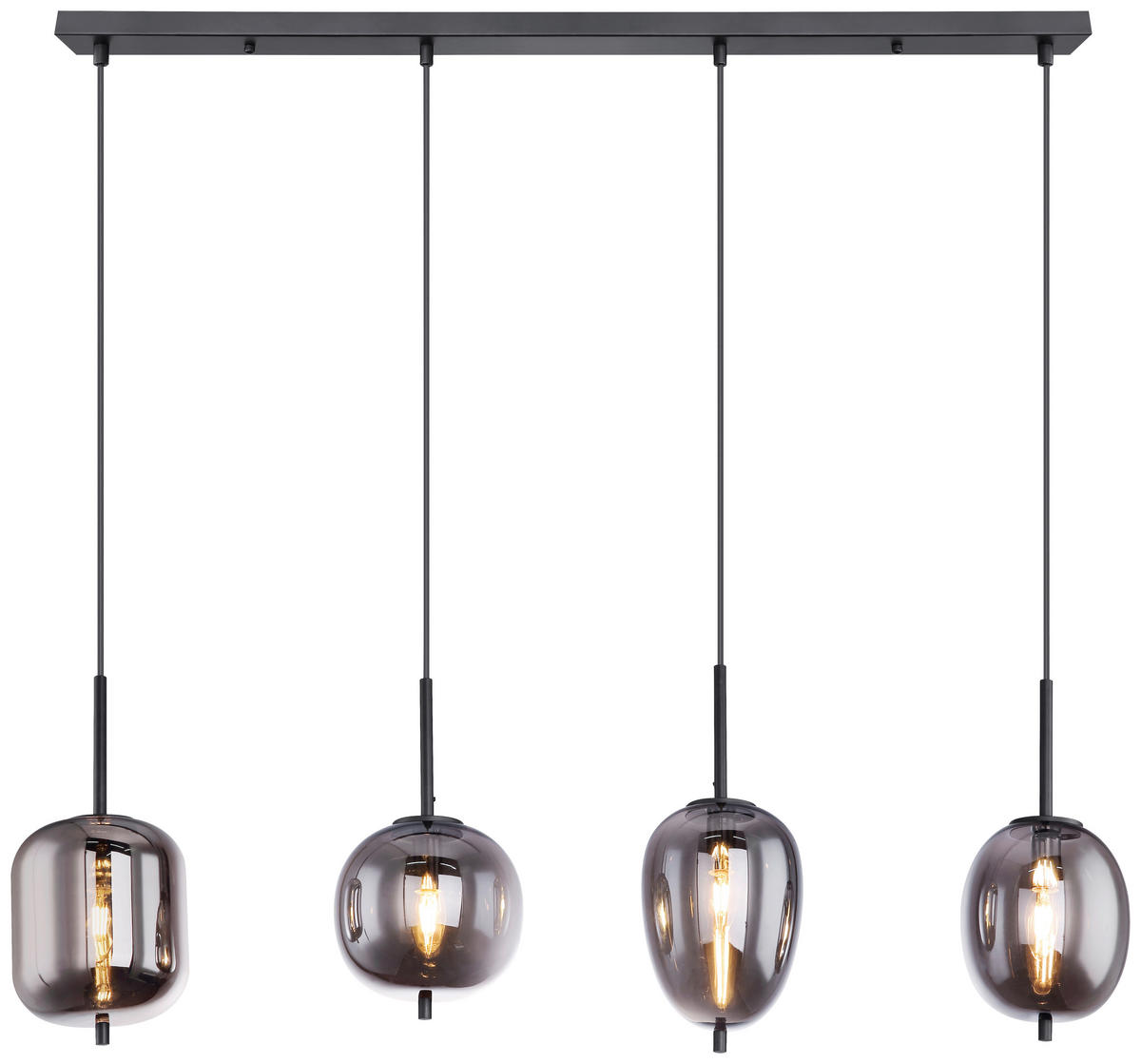 GLOBO Pendelleuchte BLACKY 15345-4 schwarz Metall Rauchglas B/H/L: ca. 18,5x120x100 cm E14 4 Brennstellen Pendelleuchte_Blacky 4flg. - schwarz (100,00/18,50/120,00cm) - GLOBO